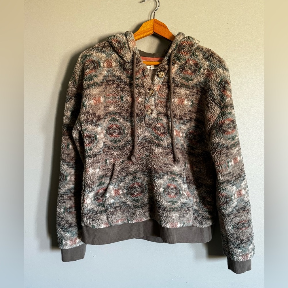 Southwestern Pattern Sherpa Women’s Pullover Hoodie with front pocket